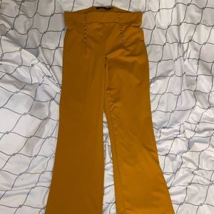 Mustard yellow high waisted pant w/button detail